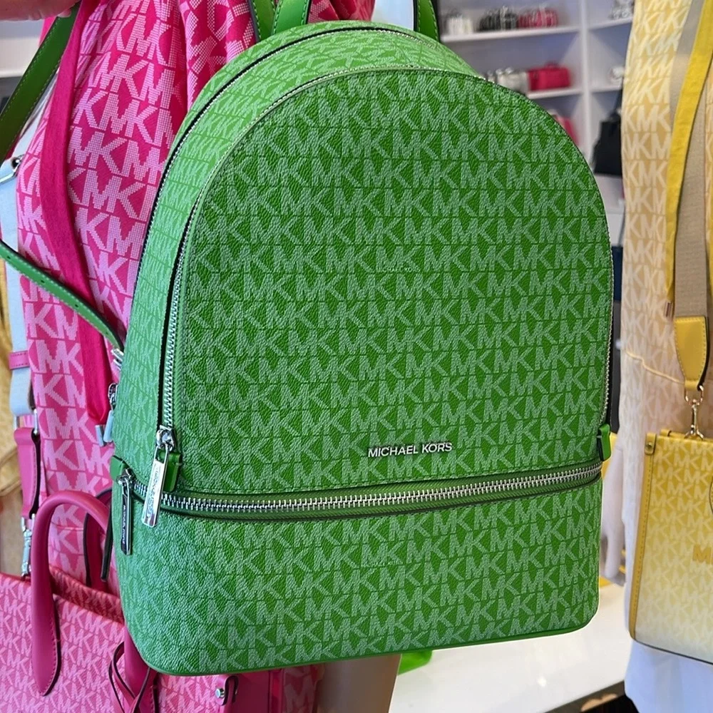 Michael Kors Rhea Medium Signature Logo Backpack
Jungle Green 
NWT - Picture 9 of 16